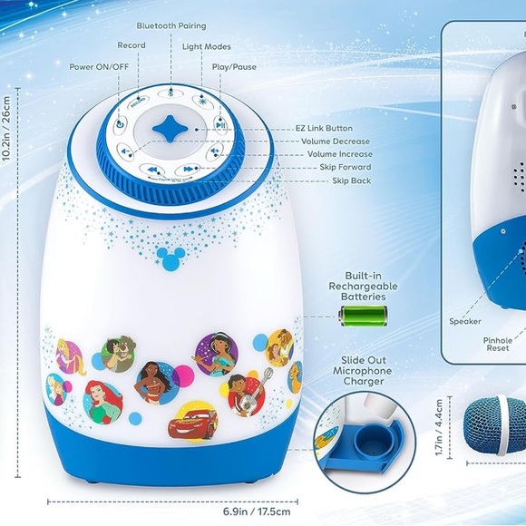 eDisney Karaoke Machine for Kids with Bluetooth Speaker and Wireless Microphone - Picture 6 of 12